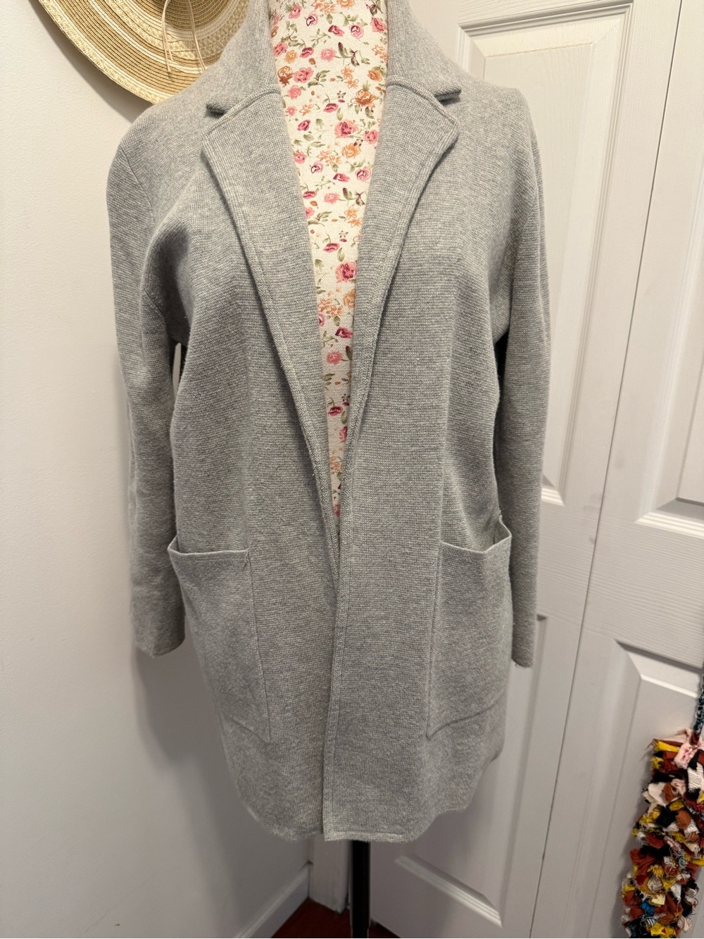 J. Crew Light Gray Open-Front Cardigan with Patch Pockets